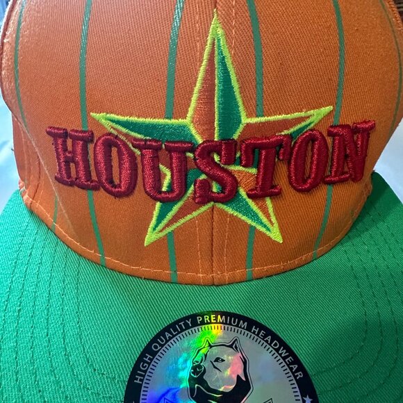 Pitbull Houston One Size Fits Most snap back orange green trucker hat flaw - Picture 9 of 11